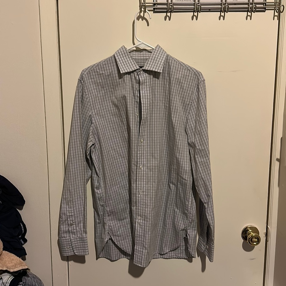 John varvatos white checkered shirt regular fit 15 - 32/33